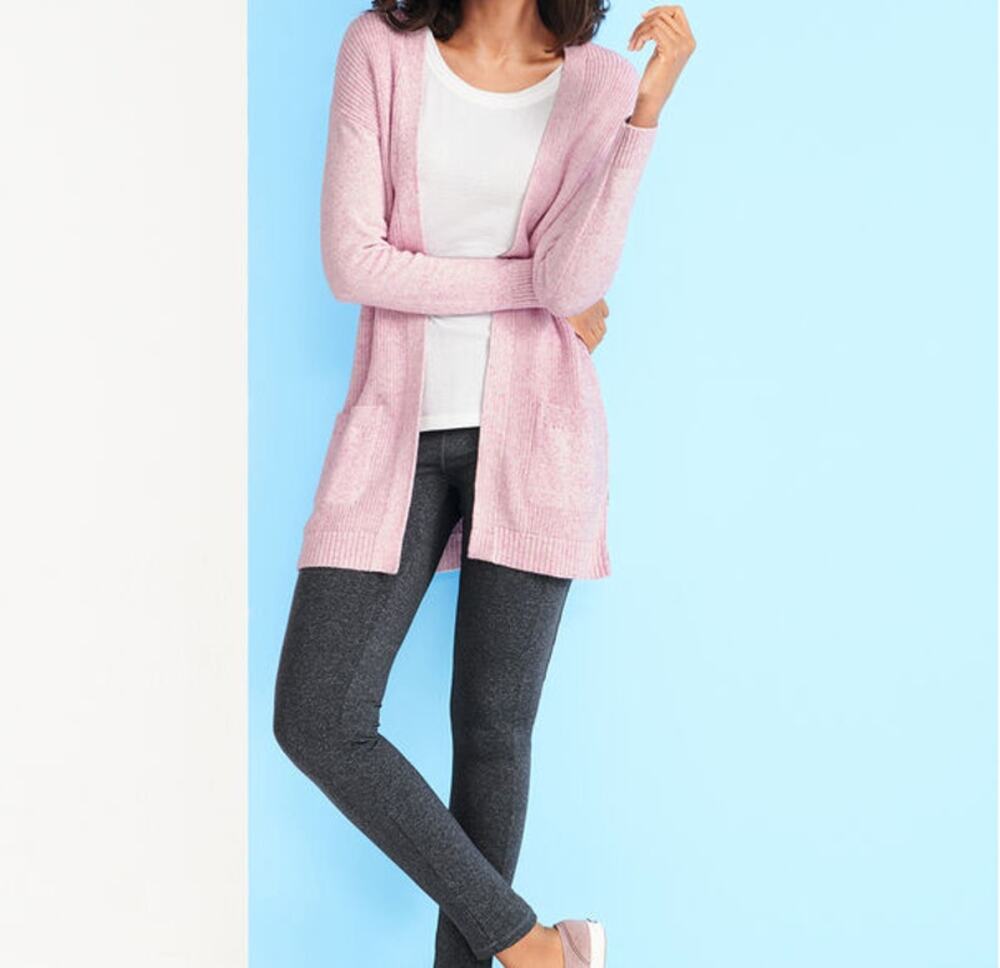 Talbots Petite Shaker Stitch Cardigan Open Front Side Zipper Purple Lilac Small